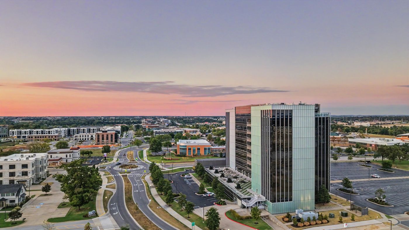 Sunset drone view over Bentonville, by 1440 Real Estate Media